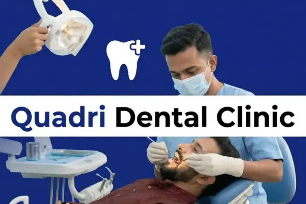 A masked male dentist in a clinical coat performs a dental exam on a smiling man reclining in a blue dental chair, within a modern, well-lit clinic setting.