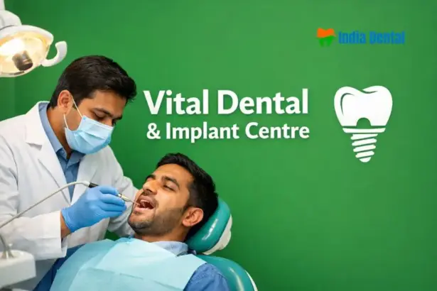 Indian dentist treating gum problem of male patient at Vital Dental & Implant Centre modern dental clinic