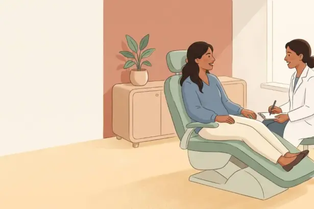 Patient sitting upright talking calmly with a dentist during a consultation